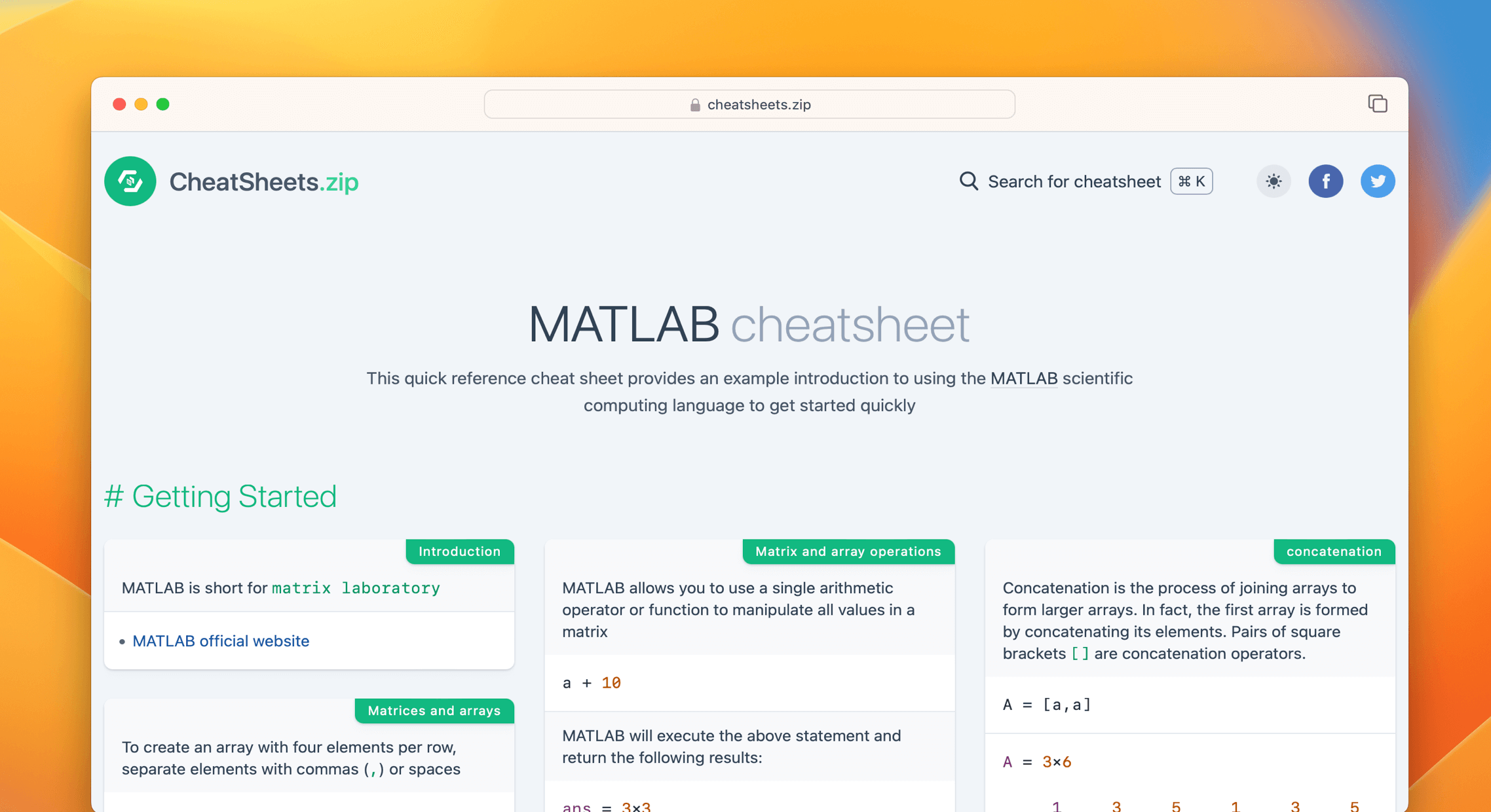 MATLAB Cheat Sheet & Quick Reference | 全栈开发中文文档